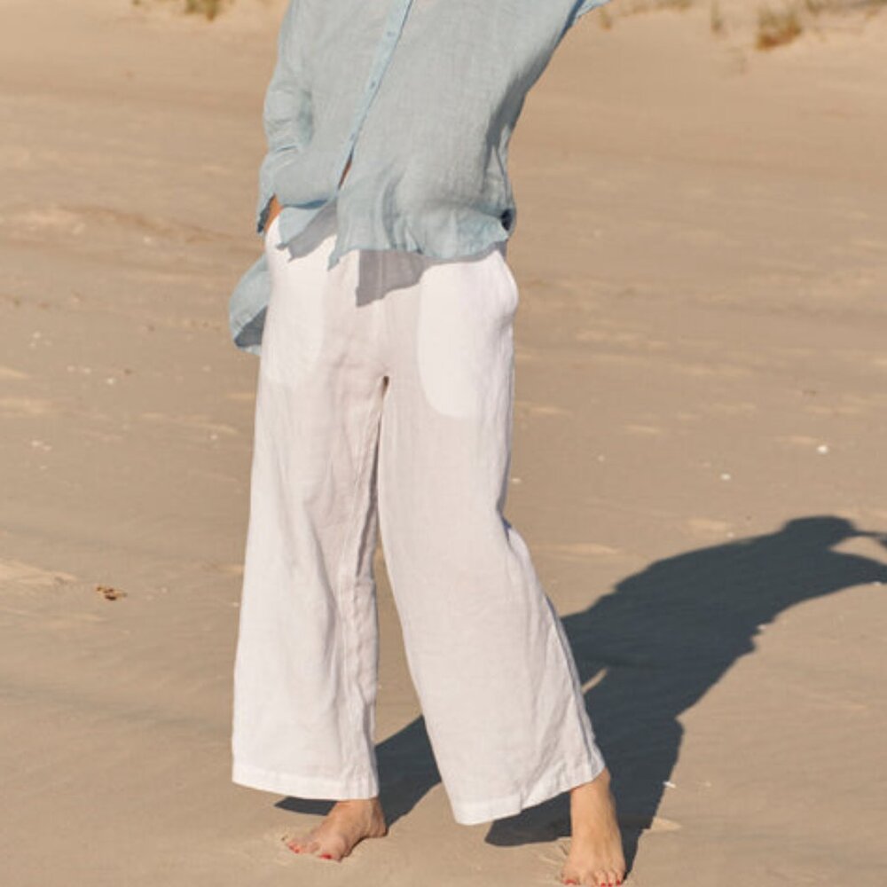 Sauths White Linen Wide Leg Pants